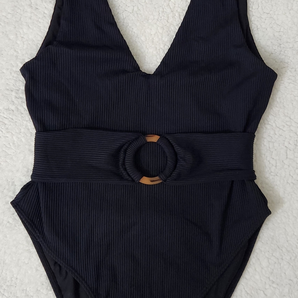 New!Montce Kim Ribbed‎ Belted  One Piece Swimsuit with Ring Detail - Picture 12 of 16